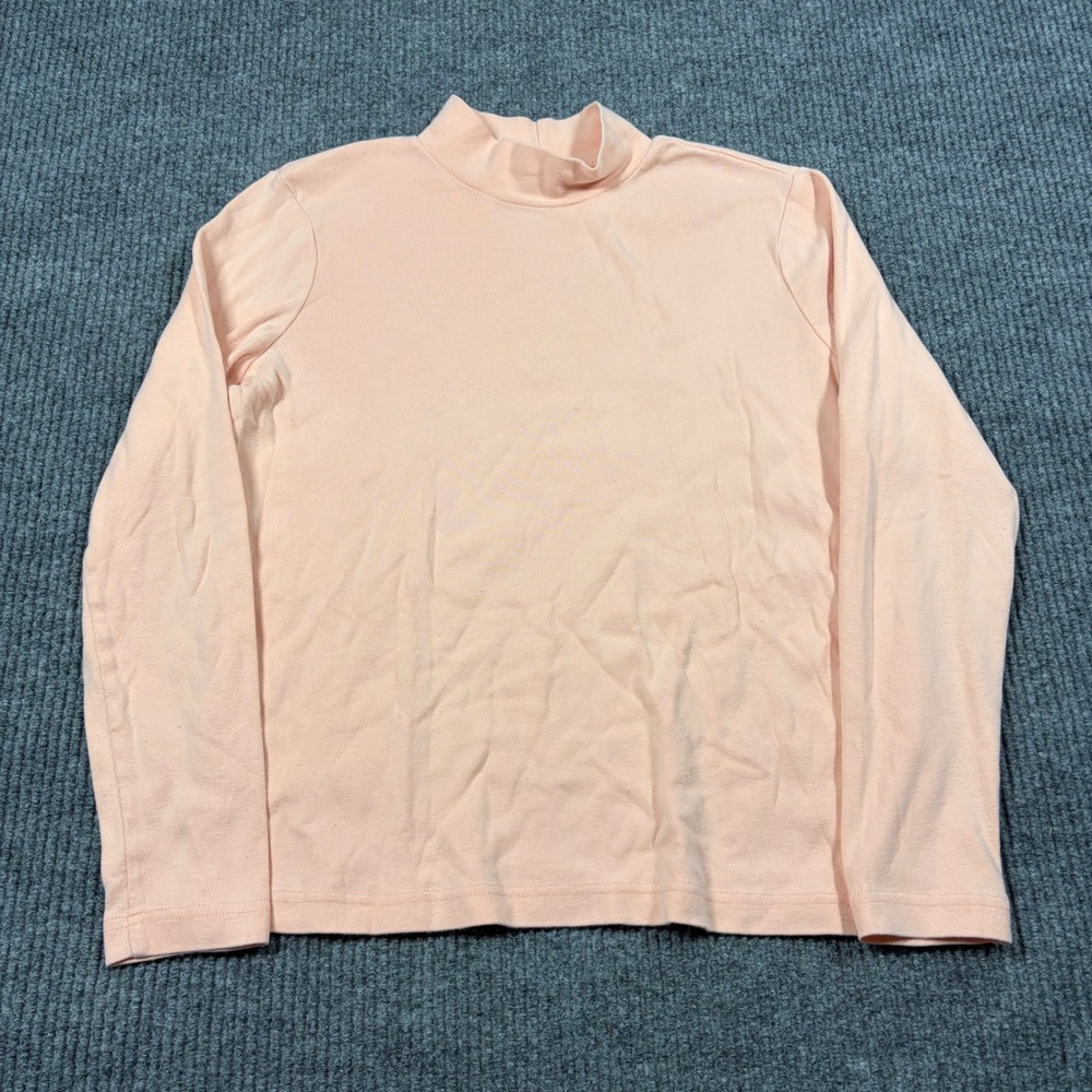 Kim Rogers Shirt Womens L Peach Pink Mock Neck Long Sleeve 100% Cotton Top